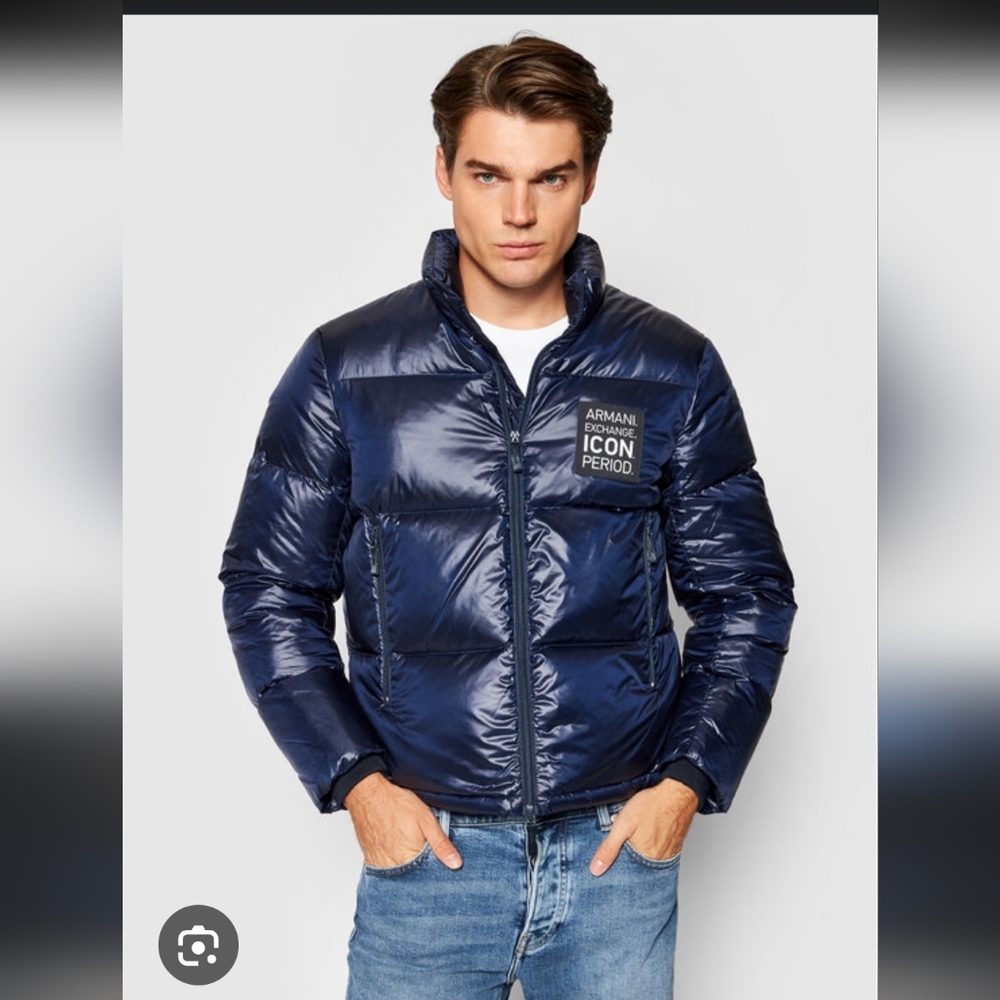 Armani Exchange Men's Deep Blue Down Icon Puffer Coat